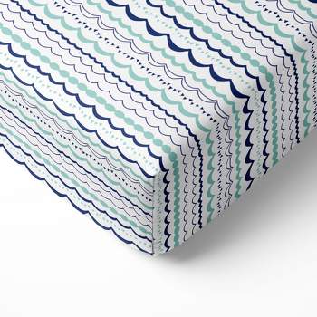 Bacati - Garland Mint Navy 100 percent Cotton Universal Baby US Standard Crib or Toddler Bed Fitted Sheet