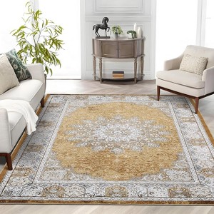 10'x13'Vintage Neutral Washable Area Rug - Stain-Resistant Non-Slip Large Carpet for Living Room, Dining Room & Home Decor - 1 of 4