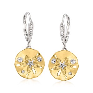 Ross-Simons 0.13 ct. t.w. Diamond Sand Dollar Earrings in Sterling Silver and 18kt Gold Over Sterling - 1 of 4
