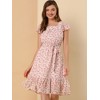 Allegra K Women's Floral Chiffon Flutter Sleeve Belted Square Neck Ruffled Hem Dress - 3 of 4