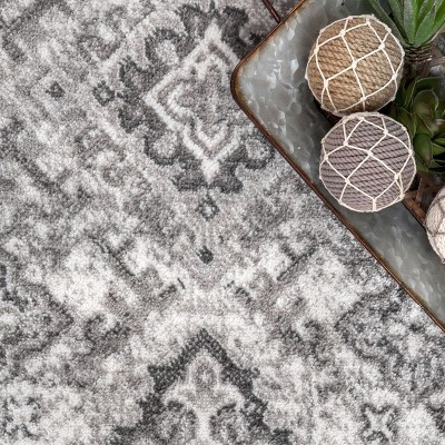 Gray Rectangular Synthetic Vintage Pattern Area Rug 3' x 5'