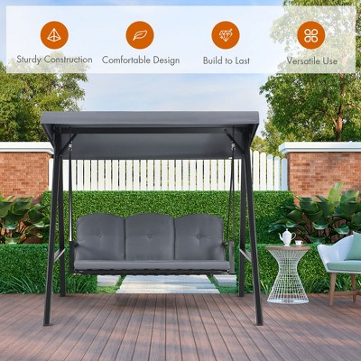 Gray Steel 3-Seat Outdoor Porch Swing with Adjustable Canopy