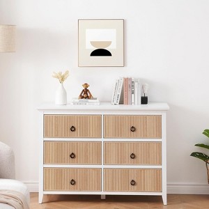 Jojoka White 6 Drawers Raw Wood Dresser,Modern Chest of Drawers Storage Cabinet - 1 of 4
