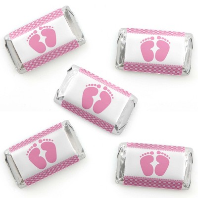 Big Dot of Happiness Baby Feet Pink - Mini Candy Bar Wrapper Stickers - Girl Baby Shower Small Favors - 40 Count