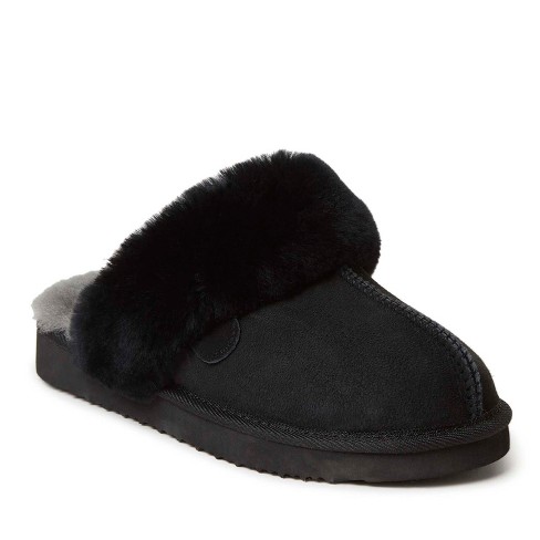 Fireside By Dearfoams Women's Sydney Genuine Shearling Scuff - Black ...