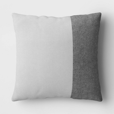 Chambray Color Block Square Throw Pillow Black/Gray - Room Essentials™