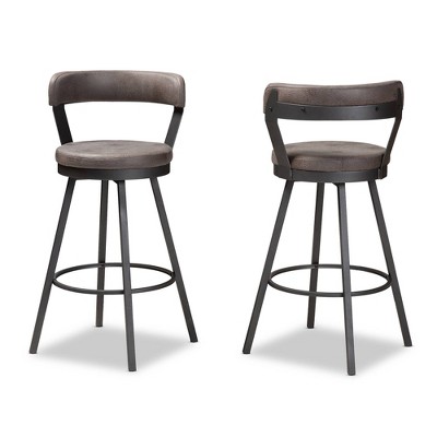 Arcene Antique Gray Faux Leather Swivel Barstools with Metal Frame, Set of 2