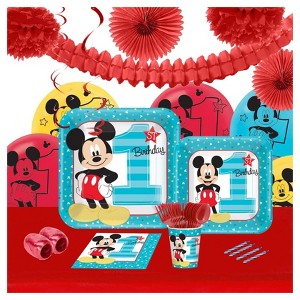 16ct Disney Mickey Mouse 1st Birthday Party Pk with Decoration Kit, Size: 16 Guest Pk