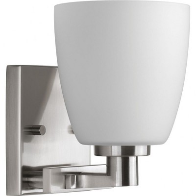 Progress Lighting Fleet 1-Light Bath Wall Light, Brushed Nickel, Etched Opal Glass Shade