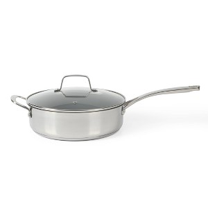 Martha Stewart 4qt Delaroux Stainless Steel Ceramic Nonstick Saute Pan with Lid: 13.5" Diameter, Oven-Safe, Silver - 1 of 4