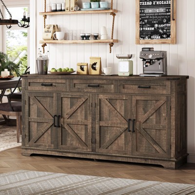 USIKEY Buffet Cabinet, 63” Large Sideboard Buffet Storage Cabinet with 3 Drawers, Farmhouse Coffee Bar with 4 Doors for Kitchen, Living Room