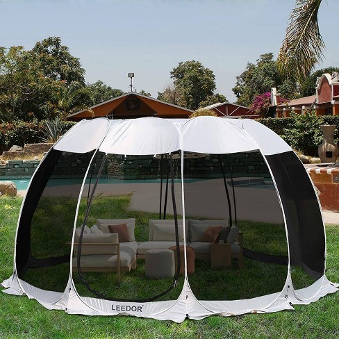 Leedor 15'x15' Outdoor Pop Up Portable Screen Tent With Mesh Netting  Fiberglass Gazebo Gray : Target