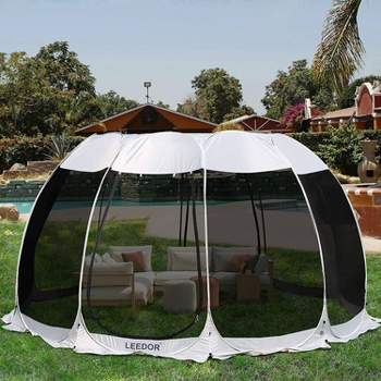 Leedor Outdoor Pop Up Portable Screen Tent with Mesh Netting Fiberglass Gazebo Gray