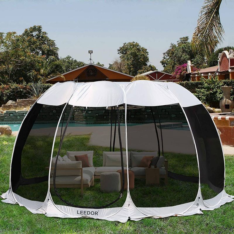 Leedor Outdoor Pop Up Portable Screen Tent with Mesh Netting Fiberglass Gazebo Gray, 1 of 10