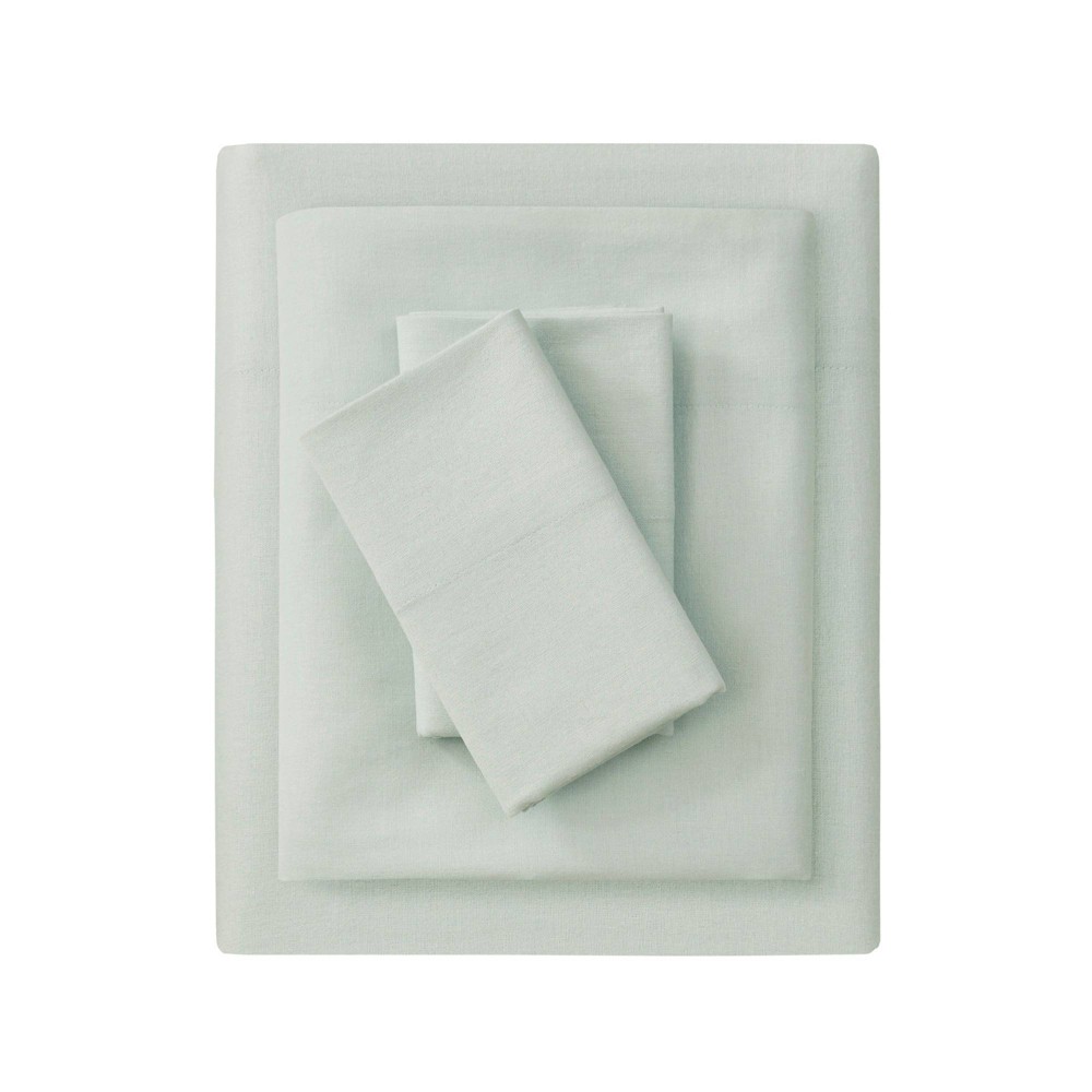 Queen Solid Oversized Cotton Flannel 4pc Sheet Set Seafoam - Beautyrest
