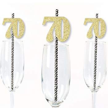 Big Dot of Happiness Gold Glitter 70 Party Straws - No-Mess Real Gold Glitter Cut-Out Numbers - 70th Birthday Paper Straws - Set of 24