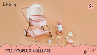 LullaBaby Pink and Beige Doll Stroller Set with Golden Stars
