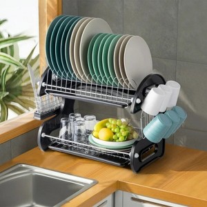 LunaLulinlk 2 Tier Dish Drainer Drying Rack Large Capacity Kitchen Storage Stainless Steel Holder,Washing Organizer - 1 of 4