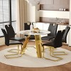Infurnic Dining Sets Round Table Paired with Six Uniquely designed White Dining Chairs With Golden Metal Leg , Black, 42"*42"*29.5" - 2 of 4