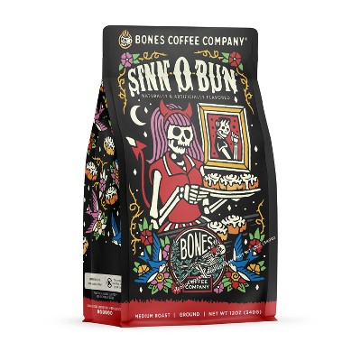 Bones Coffee Company Sinn 'O' Bun Ground Coffee Beans Cinnamon Bun Flavor 12 oz Medium Roast (Ground)