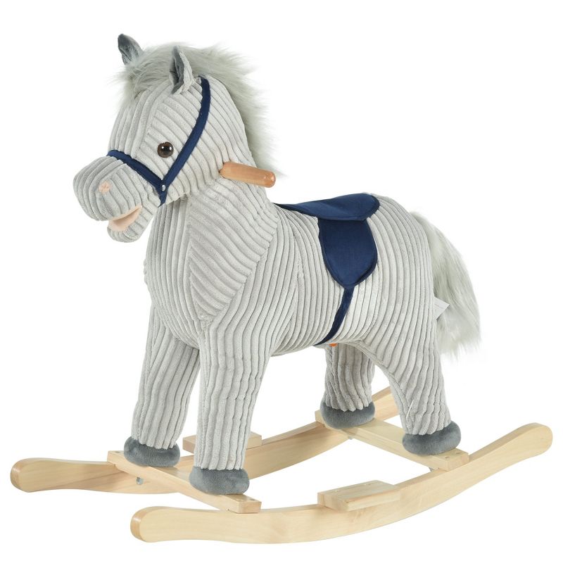 Qaba Kids Rocking Horse, Plush Ride on Horse, Toddler Rocker for 36-72 Months Boys and Girls with Realistic Sounds, Gray, 1 of 8