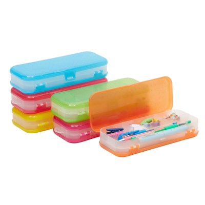 Bright Creations 6 Pack Plastic Pencil Cases for Kids, 7 Compartment Organizers, Office Supplies 8.5 x 3.5 x 1.5 in