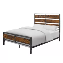 Queen Urban Chic Metal and Wood Plank Bed Brown - Saracina Home