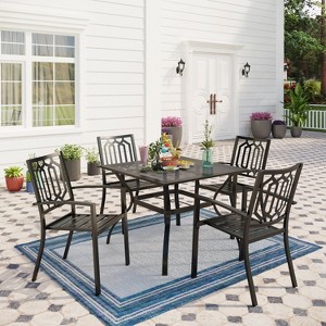 Captiva Designs 5pc Outdoor Patio Dining Set with Mesh Top Square Steel Table and Metal Chairs - 1 of 4
