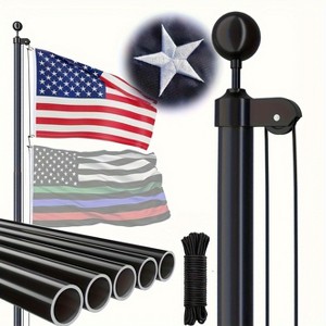 SILVEL 25FT Matte Black Heavy Duty Outdoor Ground Flagpole Kit with 3x5 US Flag for Residential Commercial Use - 1 of 4