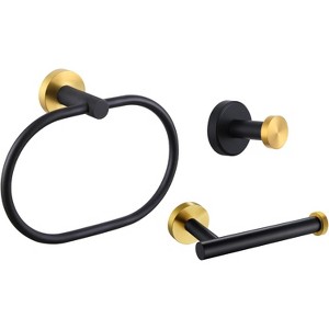Mixxidea Oval Towel Ring Bundle with Towel Hook, Toilet Paper Holder (Black & Gold) - 1 of 4