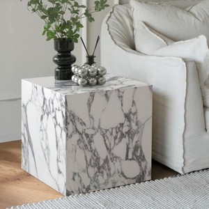 Bvlgari Marble Block Side Table, Manufactured Wood Foild with Faux Marble Grain Paper Square End Table, Accent Table - The Pop Home - 1 of 4