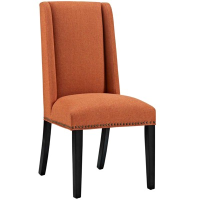 Elegant Orange Leather Upholstered Side Chair with Wood Accents