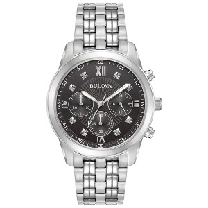Bulova Men's Classic Diamond 6-Hand Chronograph Quartz Stainless Steel Watch, Black Dial 40mm - 1 of 4