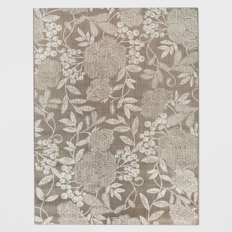5&#39;3&#34;x7&#39; Vintage Floral Outdoor Rug Neutral - Threshold&#8482;, 1 of 4