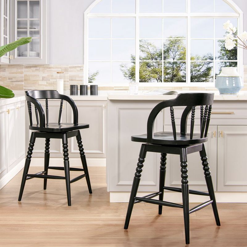 Jennifer Taylor Home Breda 25.5" Turned Bubble Spindle Low-Back Wood Counter Stool, Black, 2 of 11