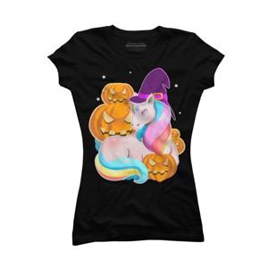 Junior's Design By Humans Cute Unicorn With Jack O Lantern Halloween T Shirt By thebeardstudio T-Shirt - 1 of 3