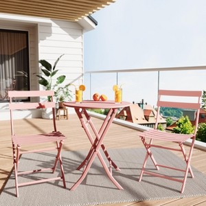 3-Piece Folding Outdoor Bistro Set, Premium Metal Frame Table & 2 Chairs for Patio, Porch, Garden, and Poolside - 1 of 4