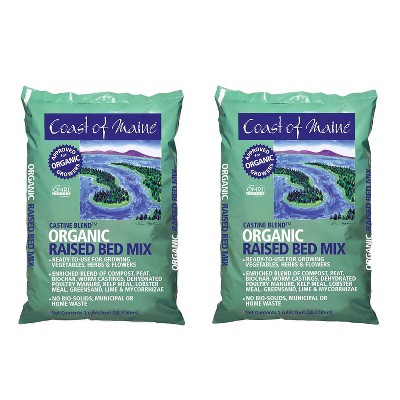Coast of Maine Castine Blend Organic Raised Bed and Soil Mix with All Natural Ingredients for Vegetables, Herbs, and Flowers, 1 Cubic Feet (2 Pack)