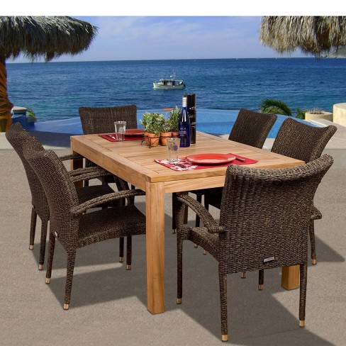 Teak and wicker discount outdoor dining sets