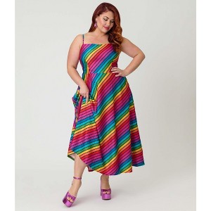rainbow striped midi dress Unique Vintage Plus Size Diagonal Rainbow Stripe Spaghetti Strap Midi Dress