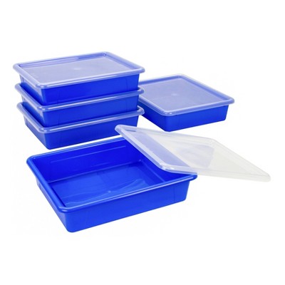 5pk Flat Storage Tray with Lid Blue - Storex