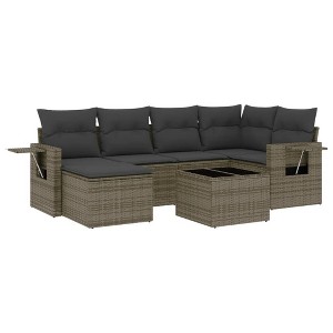 vidaXL 7 Piece Patio Sofa Set with Cushions Gray Poly Rattan - Without Table - 1 of 4