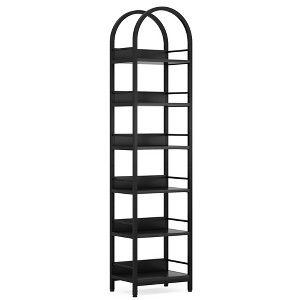 Resenkos Bookshelf, Bookcase Standing Shelf Unts,6-Tier Bookshelf, 78.7" Narrow Bookcase Arched Display Shelf,Black - 1 of 4