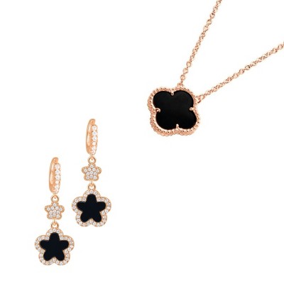Adornia Rose Gold 2-PIECE Clover Necklace and Earring HOLIDAY Set