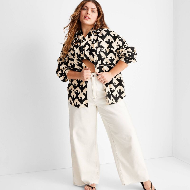 Women's Geo Print Long Sleeve Utility Button-Down Shirt - Future Collective™ with Jenny K. Lopez Black/Cream, 3 of 6