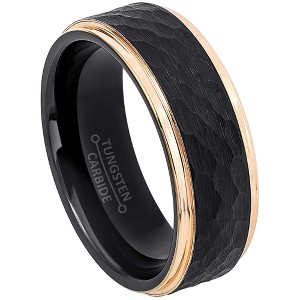Jewelry Avalanche Black Hammered Center Rose Gold IP Stepped Tungsten Carbide Wedding Band, Comfort-fit, 8mm - 1 of 4