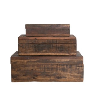 Storied Home Reclaimed Vintage Wood Boxes, Set of 3 Sizes, Natural - 1 of 2