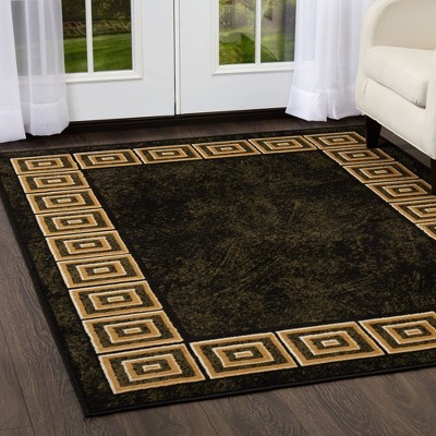 Black Geometric Memory Foam Stain-Resistant Area Rug