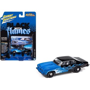 1974 Pontiac GTO Black and Blue with Blue Flame Graphics with White Interior 1/64 Diecast Model Cars by Johnny Lightning - 1 of 4