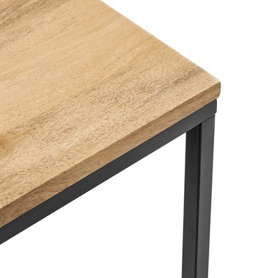 Zora Oak Wood and Black Metal Square Side Table